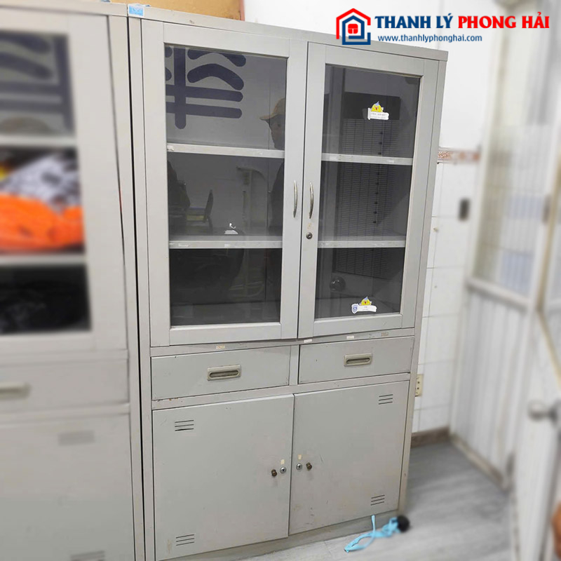 Tủ Hồ Sơ Sắt 2 Cánh Kính Nhiều Tầng Cũ