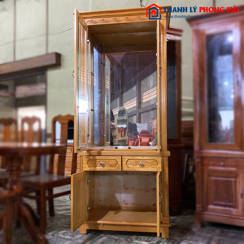 Tủ Rượu Gỗ Sồi Lau Hương 80cm Cánh Kính Mới 99%