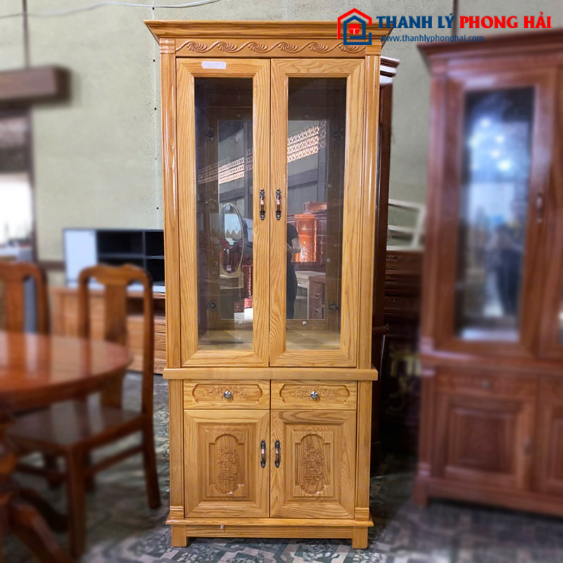 Tủ Rượu Gỗ Sồi Lau Hương 80cm Cánh Kính Mới 99%