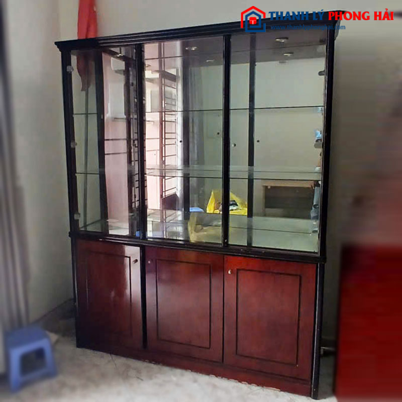 Tủ Trưng Bày Cánh Kính Khung Gỗ Cũ