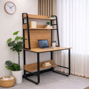 Bàn Học Chân Sắt 1m2 Mới 99% Kèm Kệ Nhiều Tầng