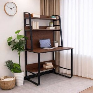 Bàn Học Chân Sắt 1m2 Mới 99% Kèm Kệ Nhiều Tầng