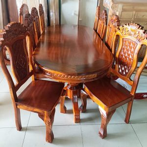 Bộ Bàn Ăn Cổ Điển Gỗ Tự Nhiên 8 Ghế Mới 99%