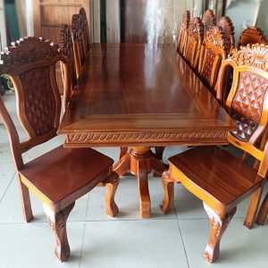 Bộ Bàn Ăn Cổ Điển Gỗ Tự Nhiên 8 Ghế Mới 99%