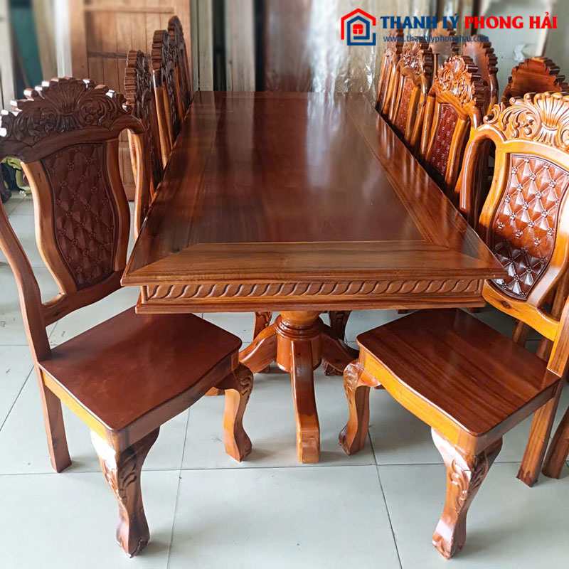 Bộ Bàn Ăn Cổ Điển Gỗ Tự Nhiên 8 Ghế Mới 99%