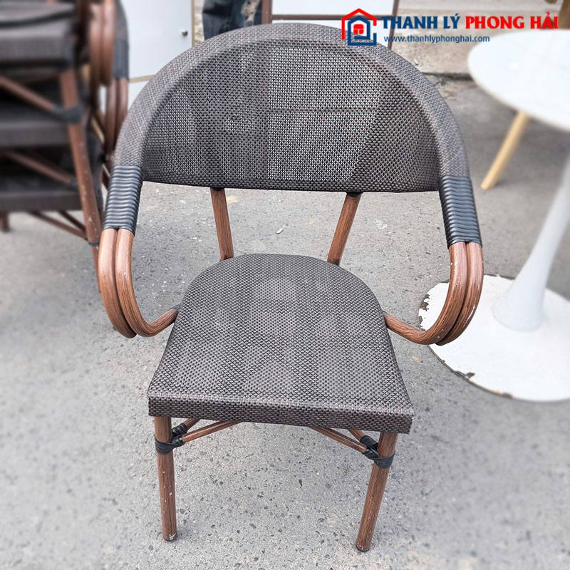 Bộ Bàn Ghế Cafe Mây Chân Sắt Cũ