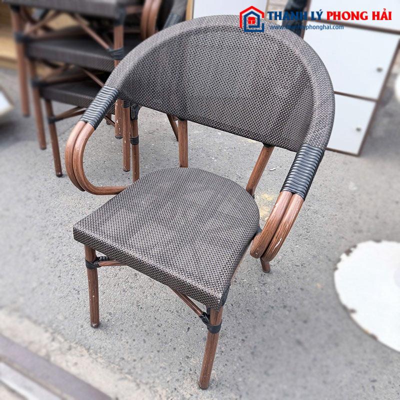 Bộ Bàn Ghế Cafe Mây Chân Sắt Cũ