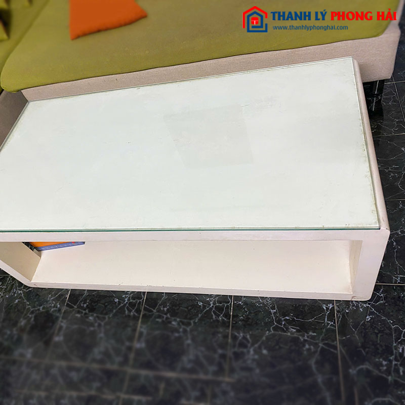 Bộ Sofa Góc L Bọc Nỉ Màu Xanh Kèm Bàn Cũ