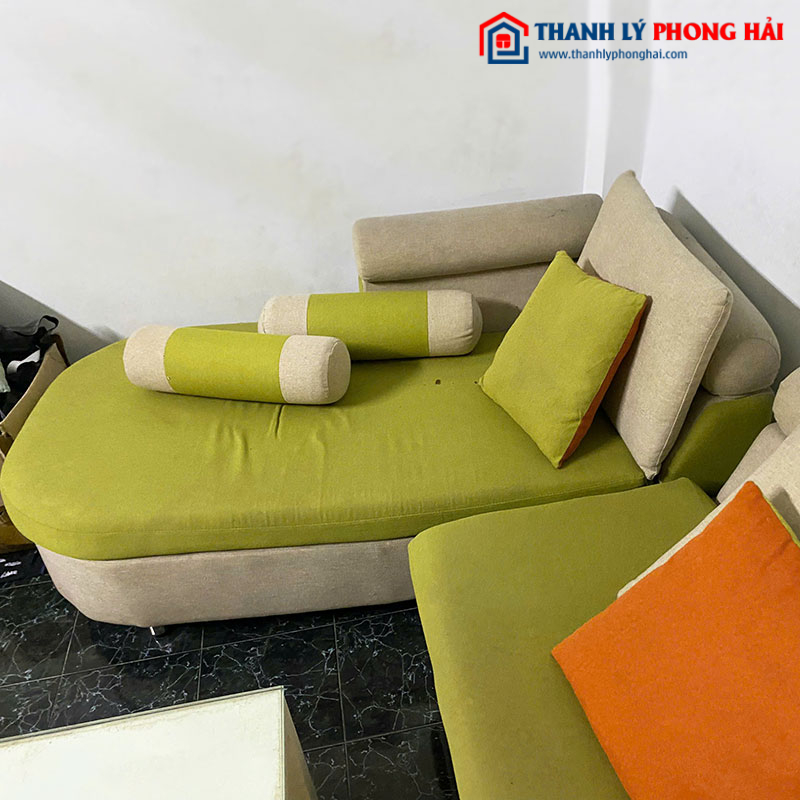 Bộ Sofa Góc L Bọc Nỉ Màu Xanh Kèm Bàn Cũ