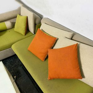 Bộ Sofa Góc L Bọc Nỉ Màu Xanh Kèm Bàn Cũ