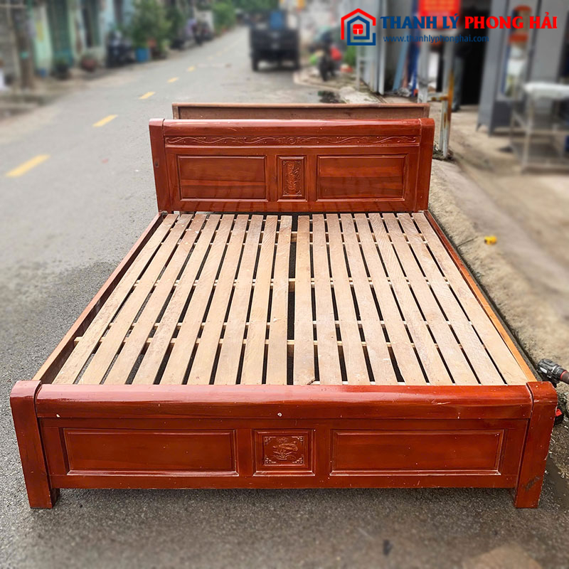Giường Ngủ Gỗ 1m6 Đầu Giường Chạm Ô Cũ