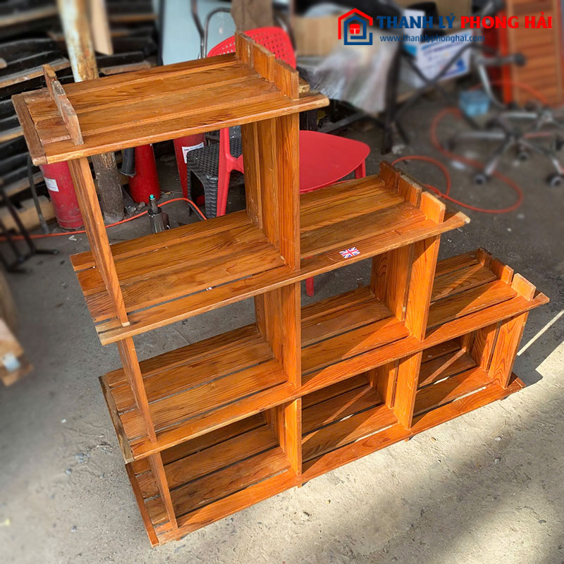 Kệ Sách 3 Tầng Kiểu Nan Gỗ Decor Cũ