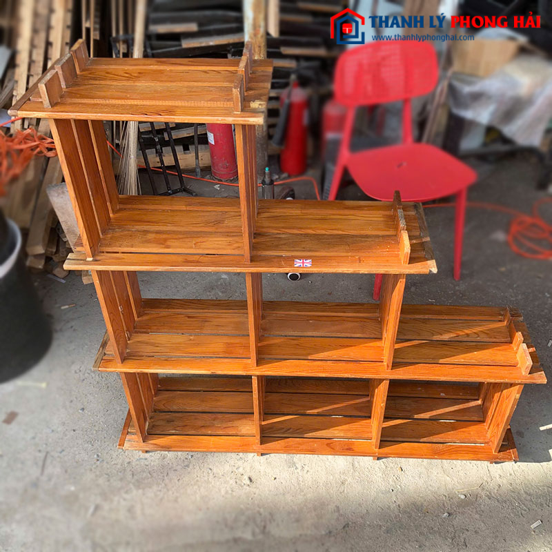 Kệ Sách 3 Tầng Kiểu Nan Gỗ Decor Cũ