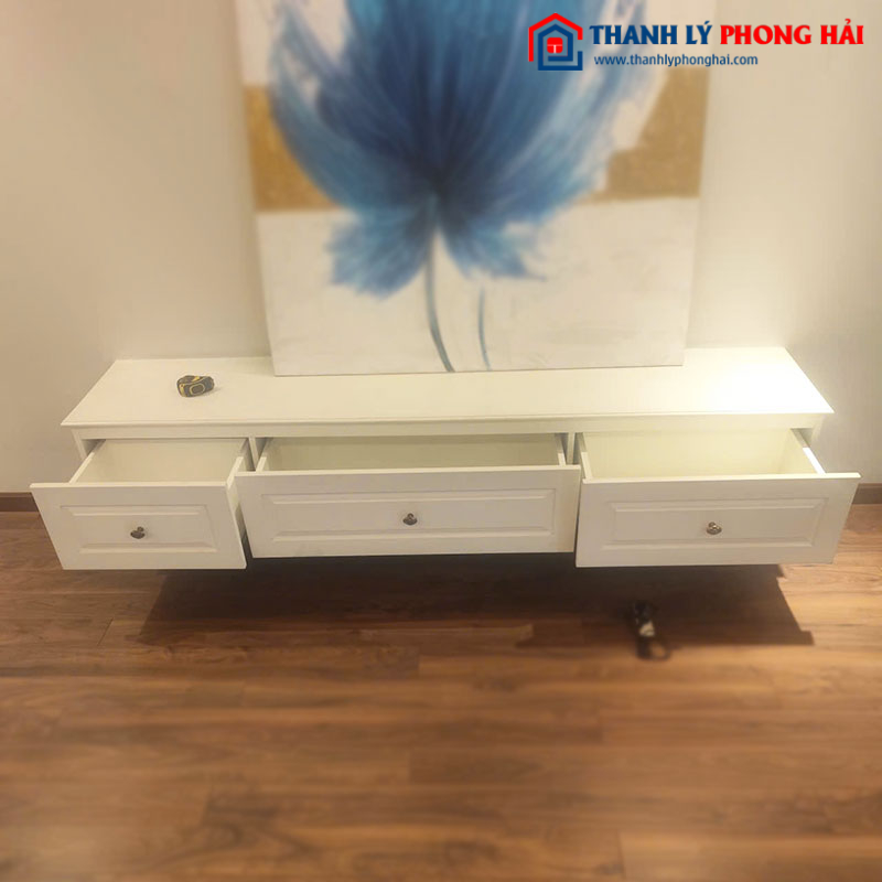 Kệ Tivi Treo 2m07 Có Hộc Gỗ Trắng Cũ