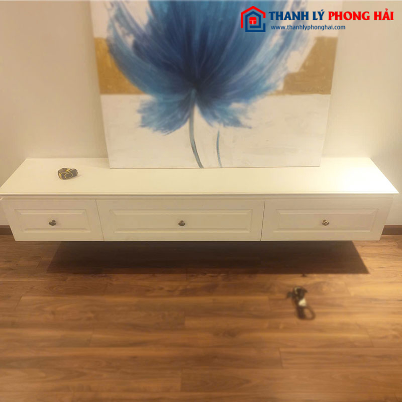 Kệ Tivi Treo 2m07 Có Hộc Gỗ Trắng Cũ