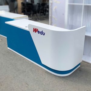Quầy Lễ Tân Gỗ Xanh Phối Trắng Bo Cong 1m95 Cũ