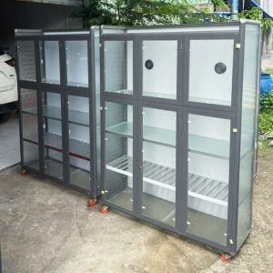 Tủ Chén Nhôm Kính Mới 99% Nhiều Ngăn Có Bánh Xe