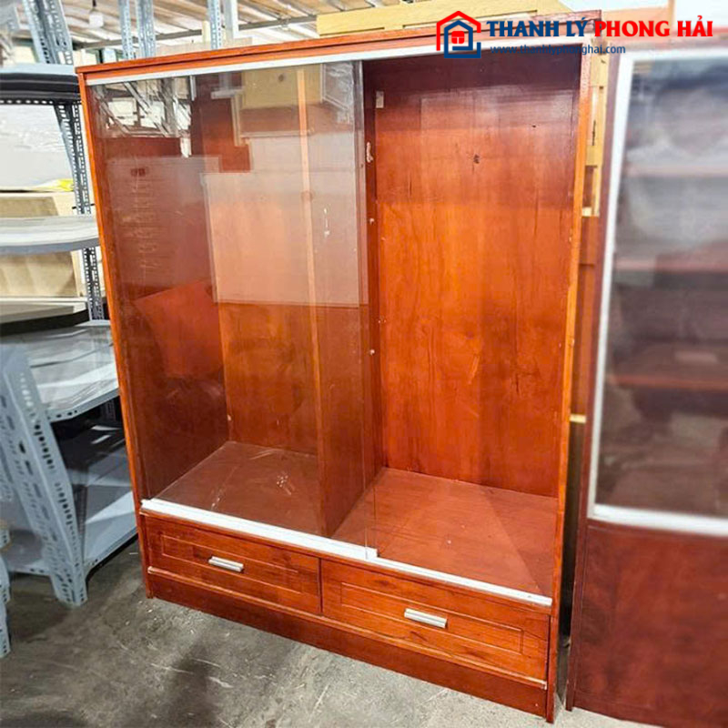 Tủ Quần Áo Cửa Kính Lùa Gỗ Tự Nhiên Cũ