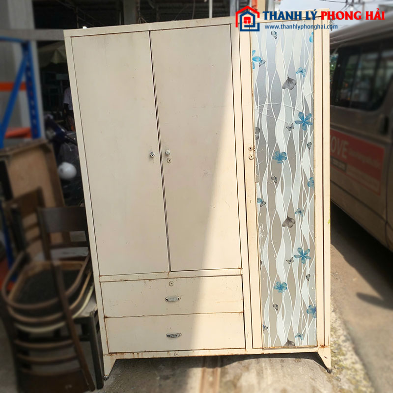 Tủ Quần Áo Sắt 3 Cánh Có Hộc Kéo Cũ