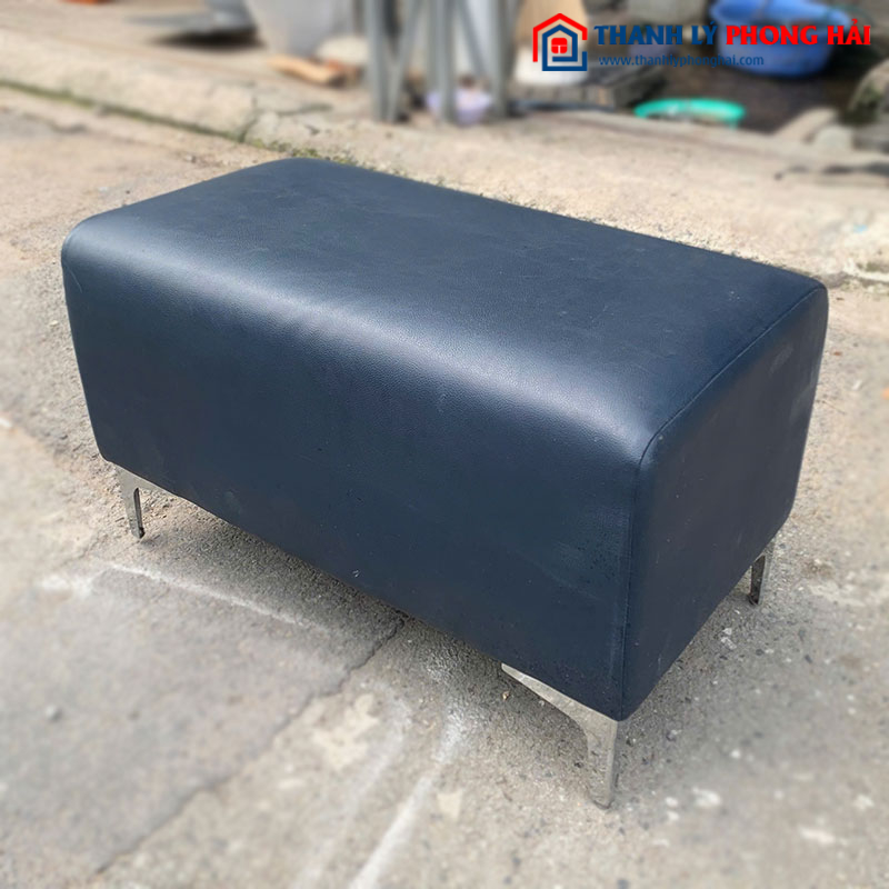 Đôn Sofa Bọc Da Xanh 80cm Chân Kim Loại Cũ