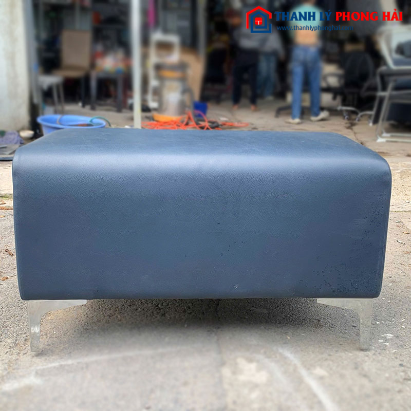 Đôn Sofa Bọc Da Xanh 80cm Chân Kim Loại Cũ