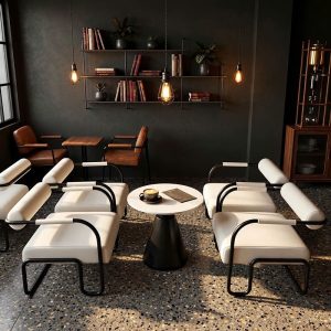 Bàn Ghế Cafe Bọc Da Kèm Bàn Chân Chuông Mới 99%