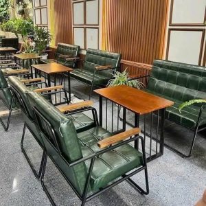 Bàn Ghế Sofa Cafe Bọc Nệm Da Caro Mới 99%