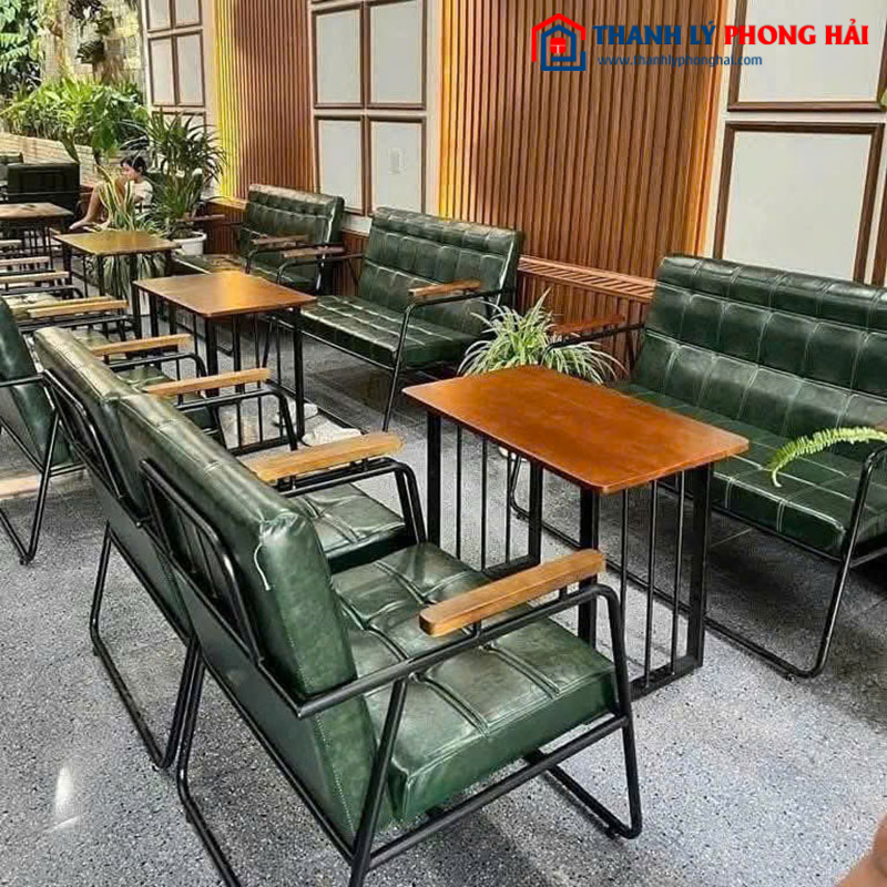 Bàn Ghế Sofa Cafe Bọc Nệm Da Caro Mới 99%