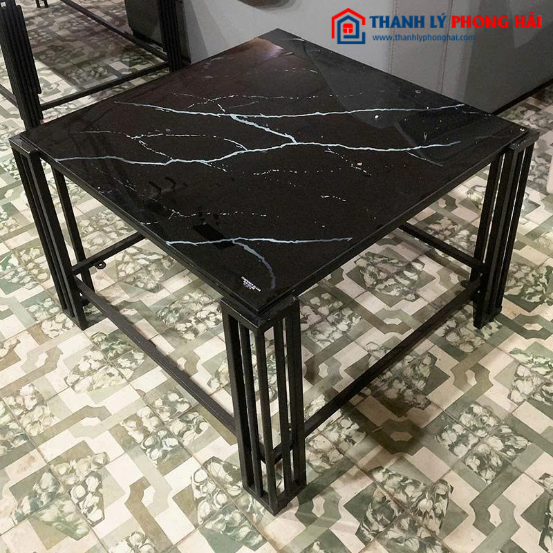 Bàn Sofa Mặt Vuông Vân Đá 70cm Chân Sắt Mới 99%