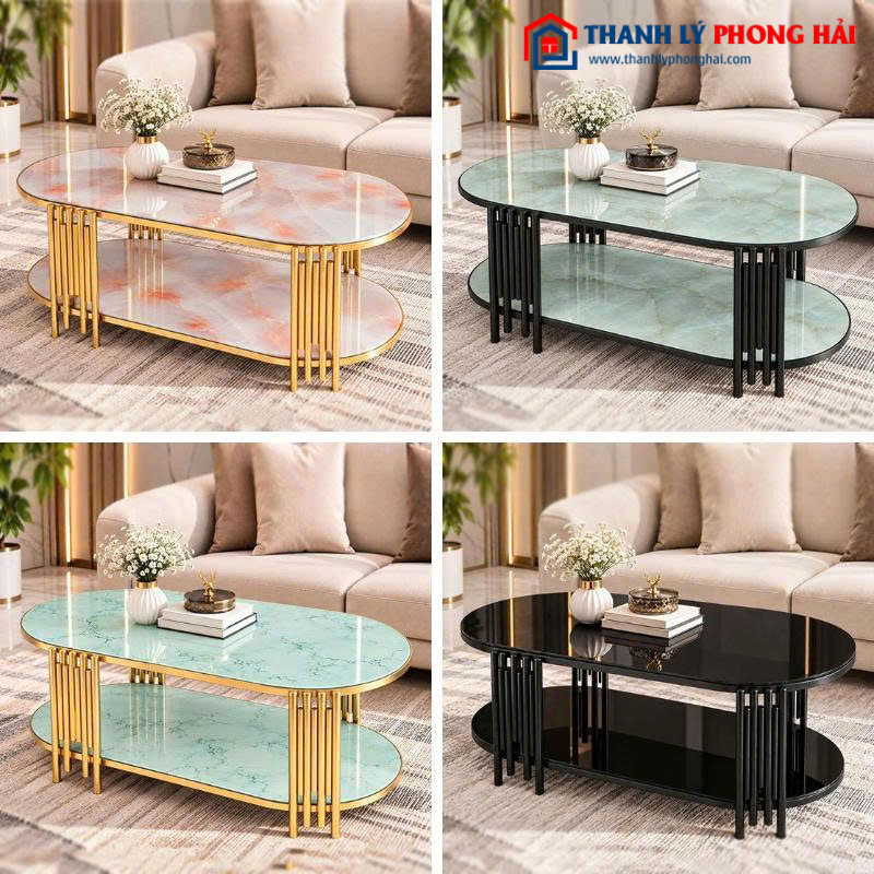 Bàn Sofa Oval Chân Sole Mặt Kính Mới 99% (Nhiều Màu)