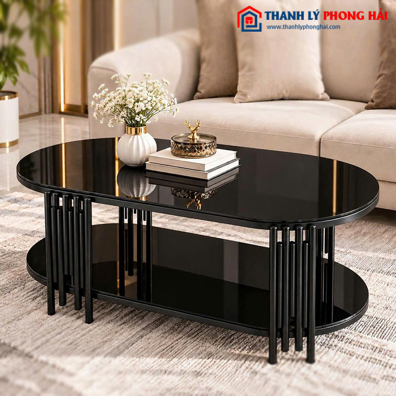 Bàn Sofa Oval Chân Sole Mặt Kính Mới 99% (Nhiều Màu)