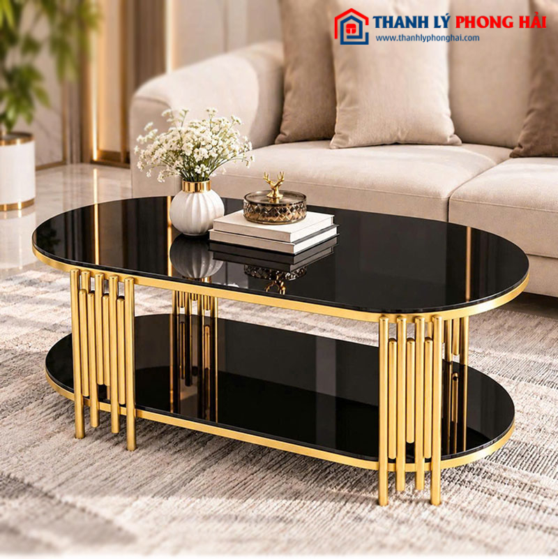 Bàn Sofa Oval Chân Sole Mặt Kính Mới 99% (Nhiều Màu)