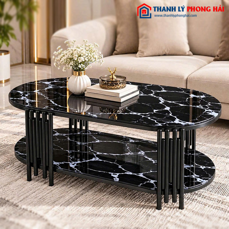 Bàn Sofa Oval Chân Sole Mặt Kính Mới 99% (Nhiều Màu)