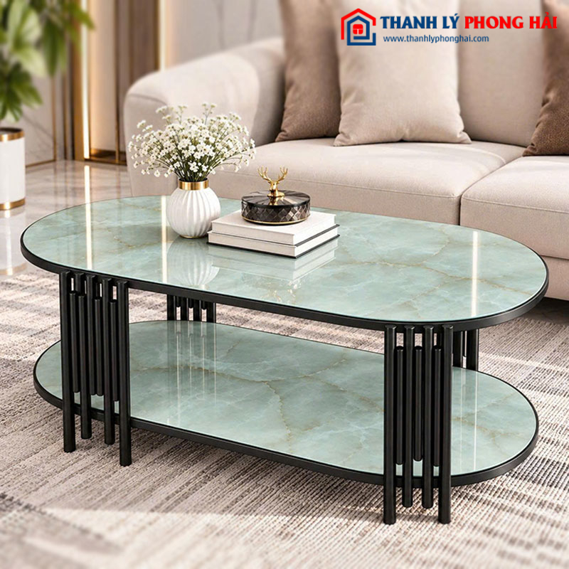 Bàn Sofa Oval Chân Sole Mặt Kính Mới 99% (Nhiều Màu)