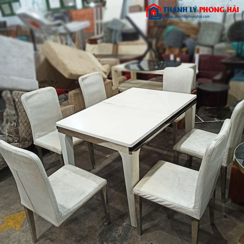 Bộ Bàn Ăn 6 Ghế Bọc Da Thiết Kế Hiện Đại Cũ