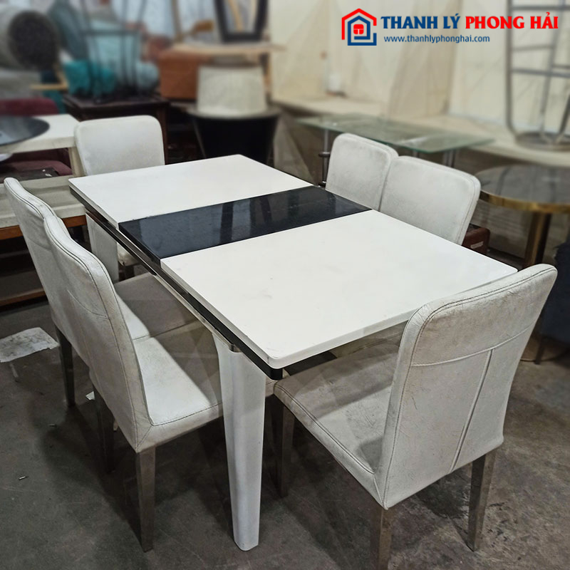 Bộ Bàn Ăn 6 Ghế Bọc Da Thiết Kế Hiện Đại Cũ