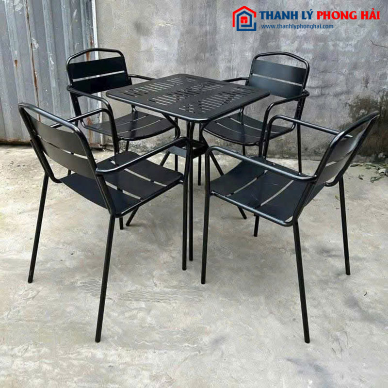 Bộ Bàn Ghế Cafe 5 Món Khung Sắt Mới 99%