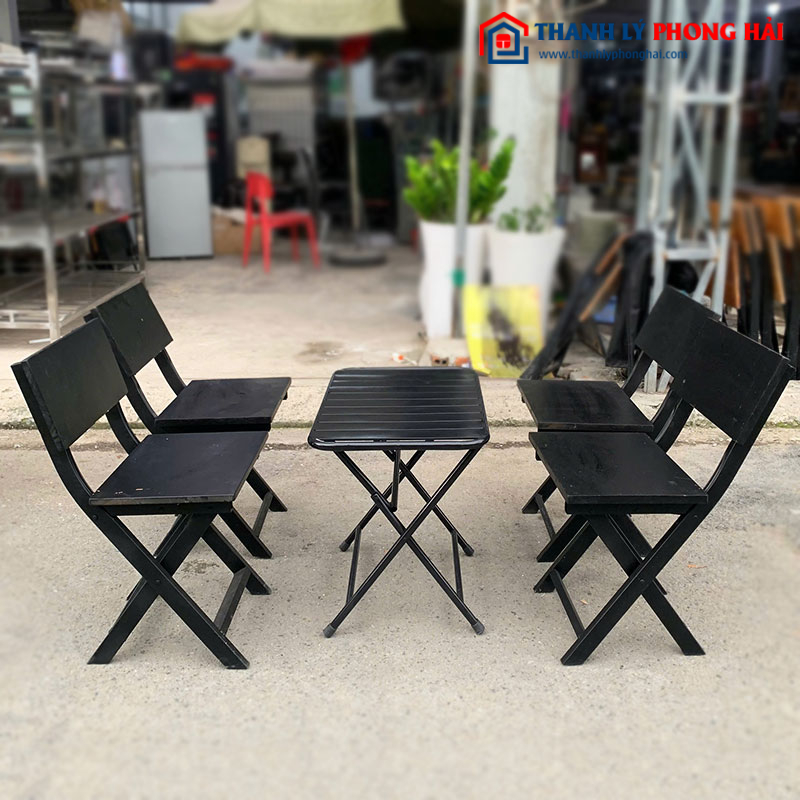 Bộ Bàn Ghế Cafe Màu Đen Xếp Gọn Cũ