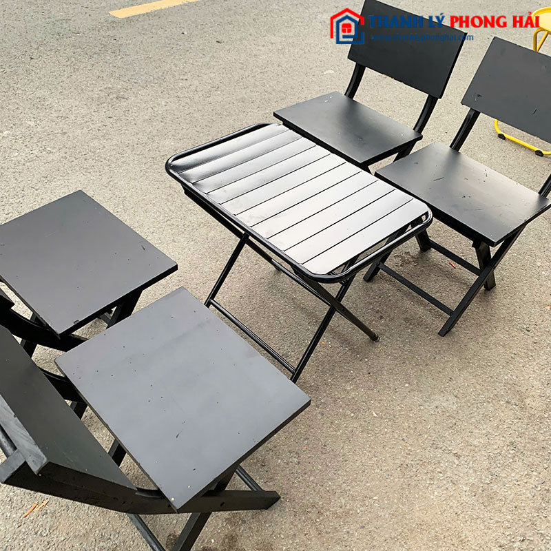 Bộ Bàn Ghế Cafe Màu Đen Xếp Gọn Cũ