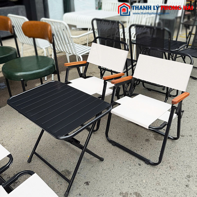 Bộ Bàn Ghế Camping Tay Gỗ Gấp Gọn Mới 99%