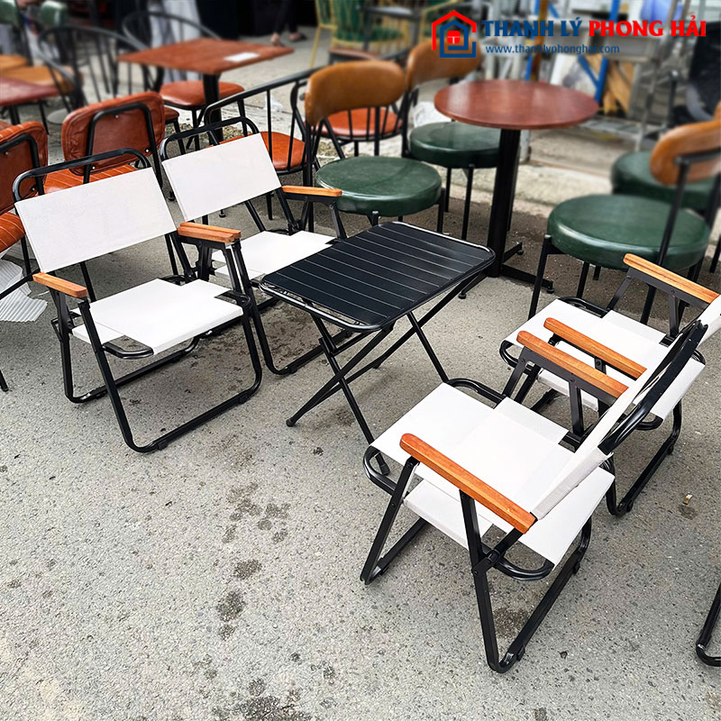 Bộ Bàn Ghế Camping Tay Gỗ Gấp Gọn Mới 99%