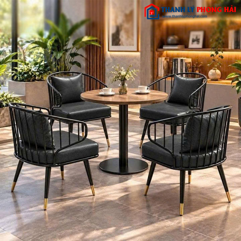 Bộ Bàn Mâm Tròn Cafe 4 Ghế Đệm Da Mới 99% (Nhiều Màu)