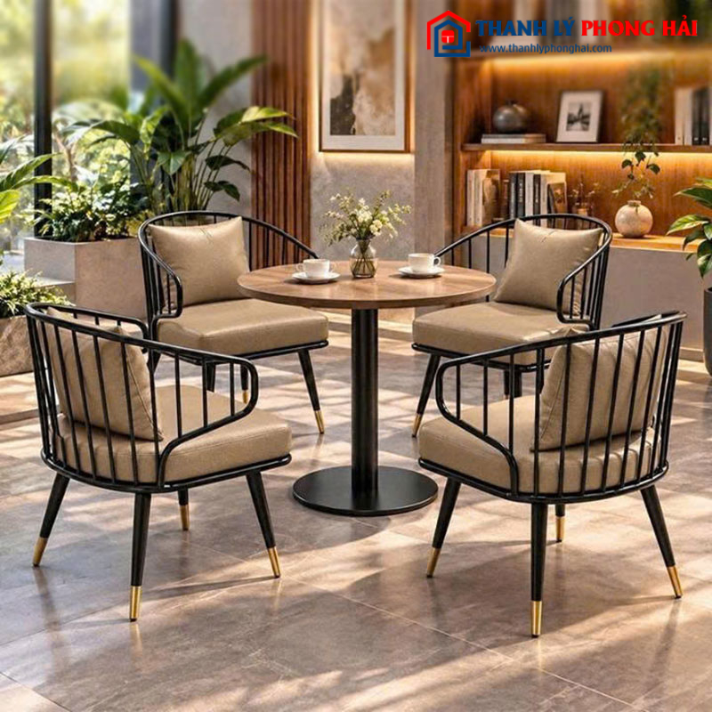 Bộ Bàn Mâm Tròn Cafe 4 Ghế Đệm Da Mới 99% (Nhiều Màu)