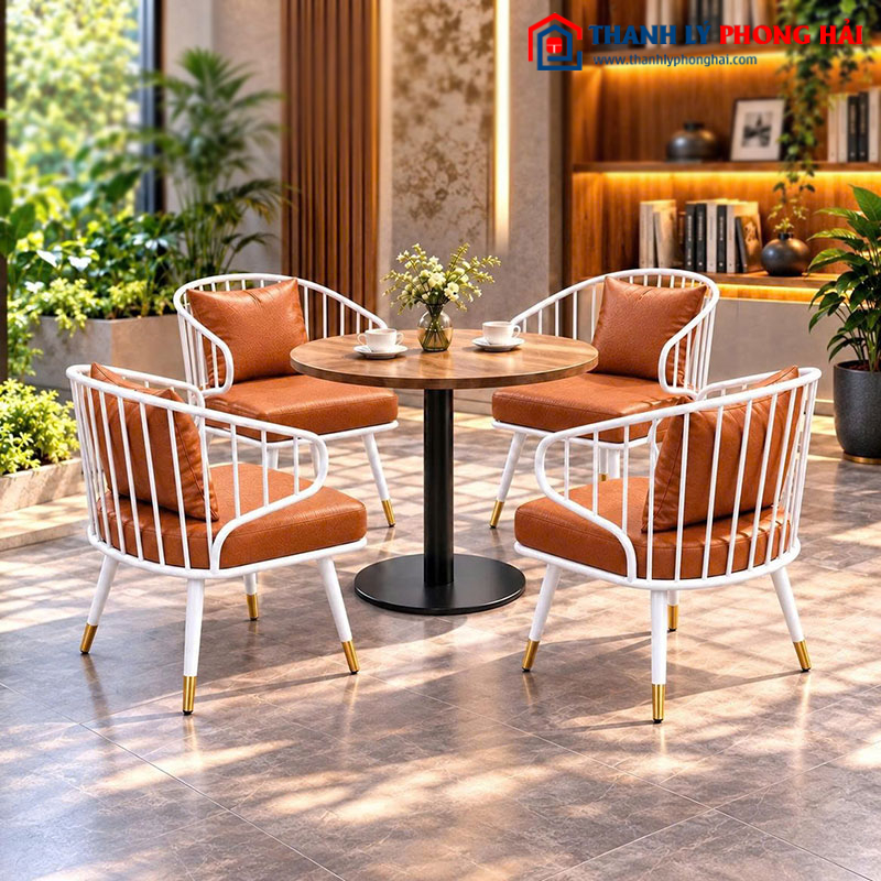Bộ Bàn Mâm Tròn Cafe 4 Ghế Đệm Da Mới 99% (Nhiều Màu)