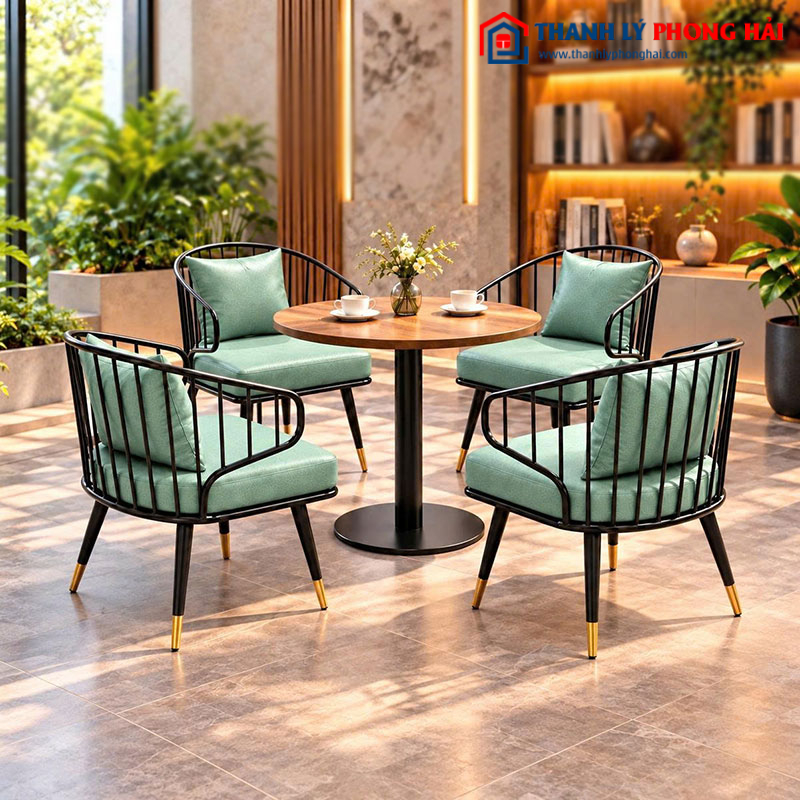 Bộ Bàn Mâm Tròn Cafe 4 Ghế Đệm Da Mới 99% (Nhiều Màu)