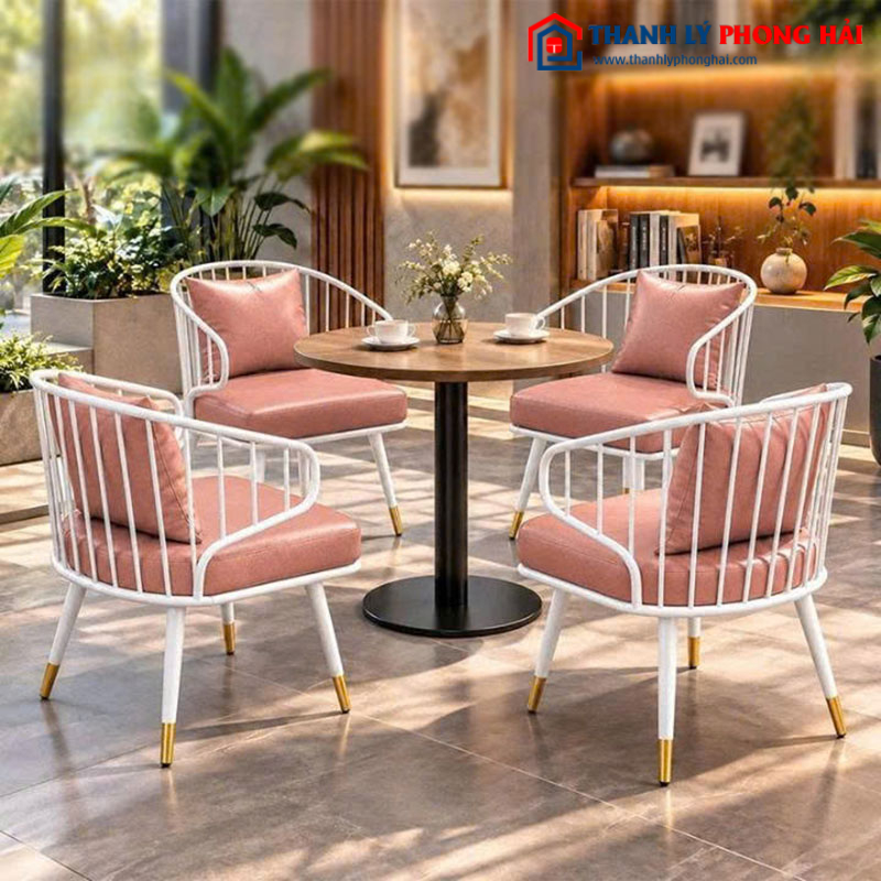Bộ Bàn Mâm Tròn Cafe 4 Ghế Đệm Da Mới 99% (Nhiều Màu)