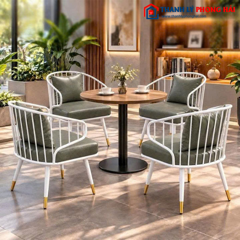 Bộ Bàn Mâm Tròn Cafe 4 Ghế Đệm Da Mới 99% (Nhiều Màu)