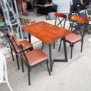 Bộ Bàn Mặt Gỗ Chân Sắt Ghế Lưng Chữ X Mới 99%