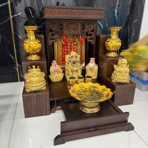 Bộ Bàn Thờ Thần Tài Ông Địa Tam Cấp Cũ (Kèm Phụ Kiện)