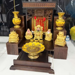 Bộ Bàn Thờ Thần Tài Ông Địa Tam Cấp Cũ (Kèm Phụ Kiện)